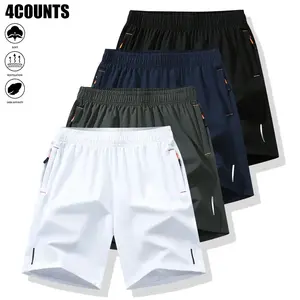 Men’s Four-Pack Solid-Color Shorts – Drawstring and Zippered Pockets – Lightweight Quick-Dry Athletic Shorts – Ideal for Summer Workouts and Fitness Outfits – Great Gift Idea for Men