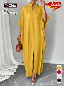 women's plain notched neck split hem long dress, elegant fashion casual dress for daily outdoor wear, women dress for summer