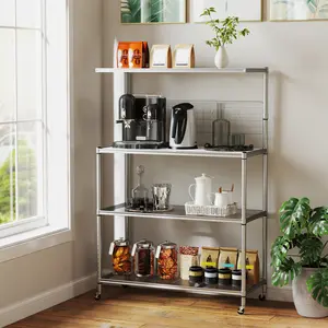 COSTWAY - 4-Tier Bakers Rack on Wheels with Adjustable Shelves-Silver