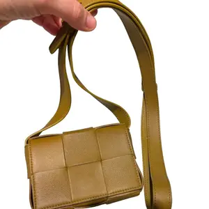 Pre-owned Bottega Veneta leather Shoulder Bags Mini Bottega Cumin Cassette Crossbody Bag Soft Intrecciato Pattern, Adjustable Strap, Dustbag Included