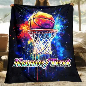 Customizable Name Personalized Basketball Theme Soft Flannel Blanket – Lightweight, Warm Throw Blanket for Sofa, Bed, Living Room, Office, Couch, Chair – Ideal for Christmas, Thanksgiving, New Year, Valentine'S Day – Perfect for Camping, Picnic, Travel