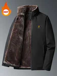 Men's Fleece Lined Jacket, Trendy Comfortable Casual Long Sleeve Outerwear, Perfect for Outdoor Sports & Running, Stylish Men's Clothing, Cold Weather Gear, Coats