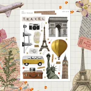 World Traveler • Junk Journal Sticker Sheet • Trinkets & Tidbits • Scrapbook Stickers • Vision Board • Retro Aesthetic • Travel Journal