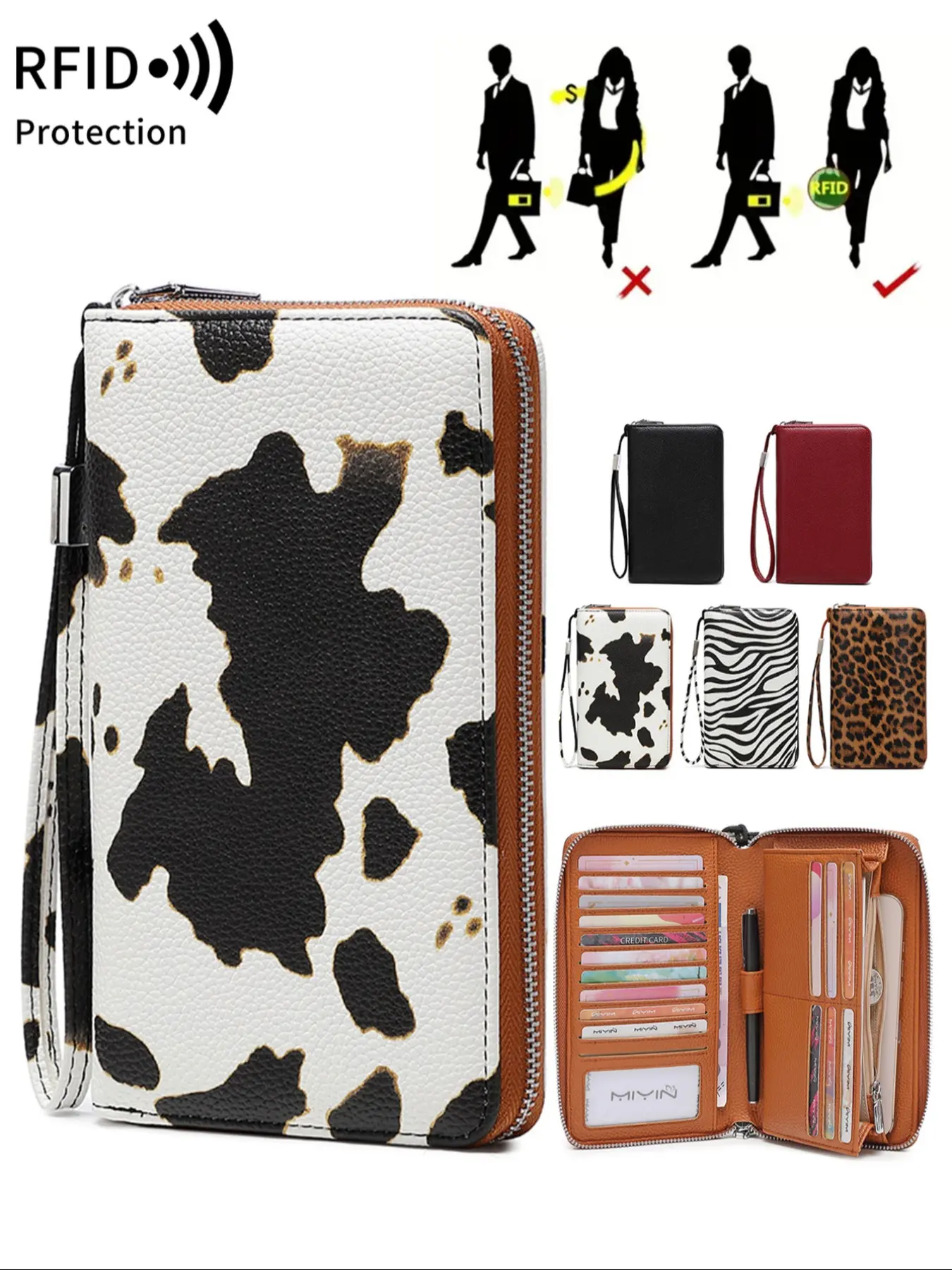 Vintage Multi-Functional Large Capacity Women's Wallet, RFID Blocking PU Leather, Zipper Card Holder, Business Casual Style with Wrist Strap, RFID Blocking Purse, RFID Blocking Wallets