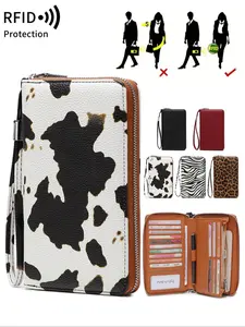 Vintage Multi-Functional Large Capacity Women's Wallet, RFID Blocking PU Leather, Zipper Card Holder, Business Casual Style with Wrist Strap, RFID Blocking Purse