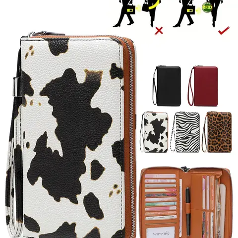 Vintage Multi-Functional Large Capacity Women's Wallet, Rfid Anti-Theft PU Leather, Multiple Card Slots, Zipper Design, Casual Style，Suitable for Thanksgiving, Christmas, Valentine's Day