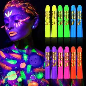 12-Color Fluorescent Face Paint Set Easy Wash Multi-Color System for Christmas Body Art Paste Form Lightweight | Glow in the Dark Face Paint, UV Neon Face Paint Markers, Glow Face Painting Kit, Washable Tattoo Markers for Skin, Makeup for Party