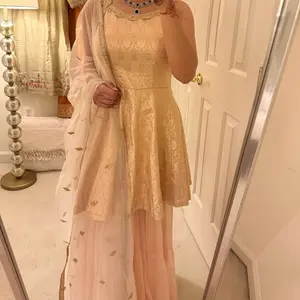 (SIZE40) The Light Pink Frock Anarkali Set - Soft Flowing Dreamy Blush Elegance with Matching Bottoms & Coordinating Dupatta for Timeless Charm