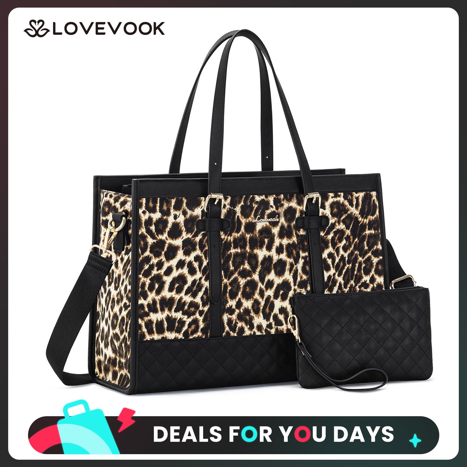 LOVEVOOK Laptop Tote Bag with Clutch Purse, Canvas Computer Bag Office Briefcase, Casual Handbag for Travel, Crossbody for College, Teacher, School DealsForYouDays