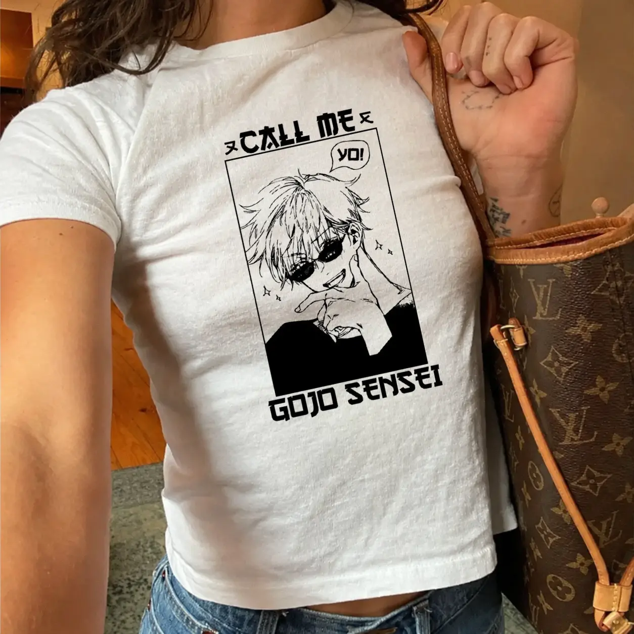 Gojo Satoru Baby Tee, Jujutsu Kaisen Shirt, Graphic Tee, Manga Shirt, Y2K, Kawaii, Vintage, Harajuku, Trendy, Gift for Women