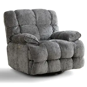 IOKOPO Power Oversized Recliner Chair, Extra Wide Swivel Rocking Recliner Chair, Breathable Soft Fabric Modern Single Sofa for Living Room, 90°-140° Electric Adjustable Angle, USB & Type-C Port, Gary/Brown/Blue/White Color