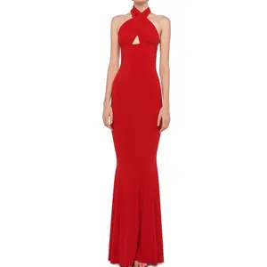 CROSS HALTER FISHTAIL GOWN