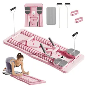 Pilates Board - Pilates Reformer Set, 4 in 1 Foldable Multi-Purpose Sliding Board for Home, Pink & Black, Compact Design for Easy Storage