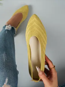 Women's Knit Pointed Toe Flat Shoes, Breathable Slip-on Loafers