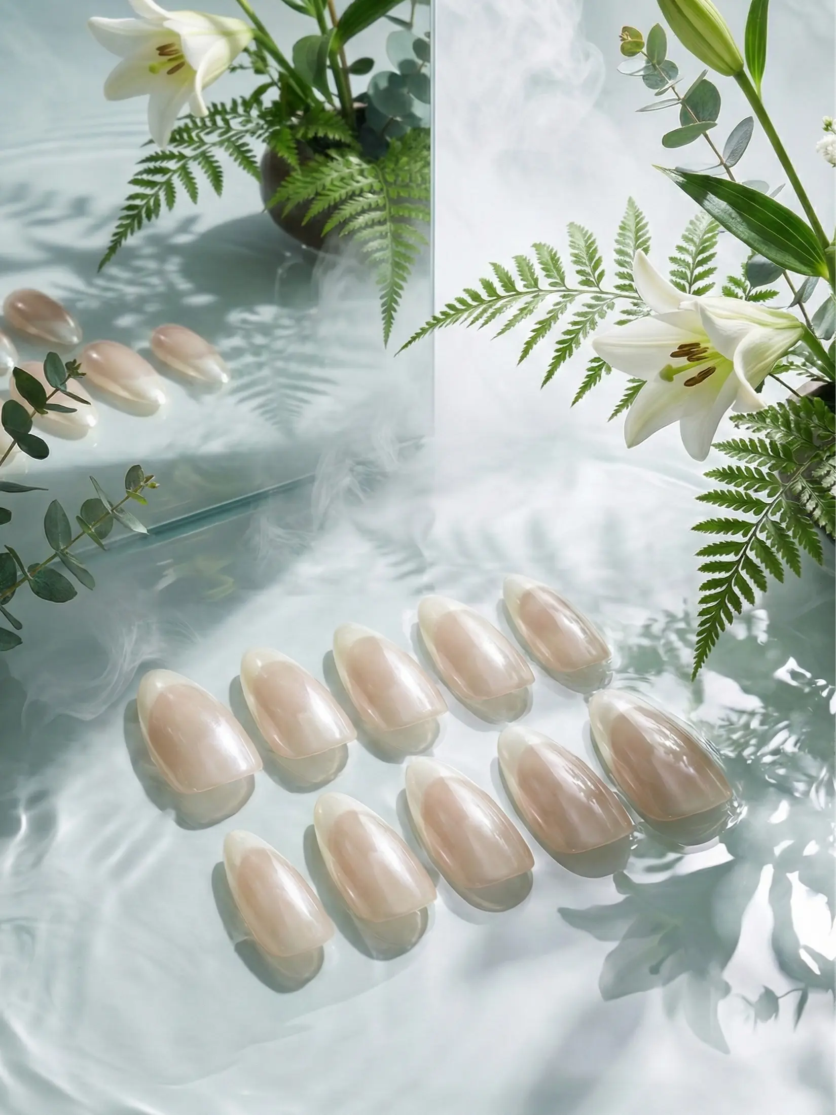 Be You Nails | Bare Shine - Glazed French Tip Press-ons - Pearlescent Almond Shape for Clean Girl Aesthetic