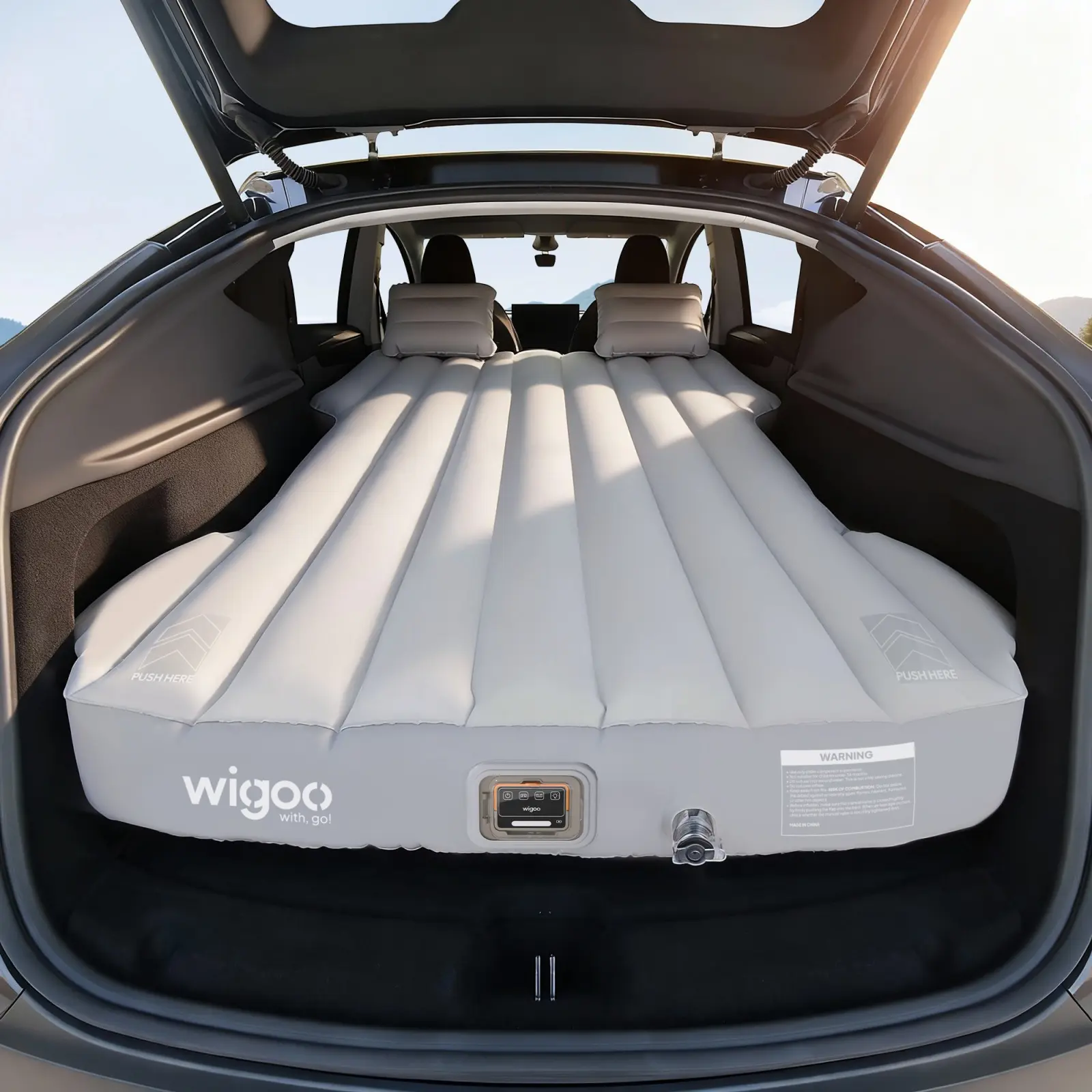 WIGOO Tesla Air Mattress for Model Y 2020-2026, Click Self-Inflate USB-C Charging Built-in Air Pump, Ergonomic Design with 2 Pillow for Camping Travel
