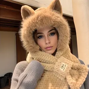 Winter Hat and Scarf Set Women Faux Fur Beanie with Earflaps Thermal Fleece Lined Neck Warmer for Snow Skiing Outdoor Sports Cold Weather Gear Christmas Gift