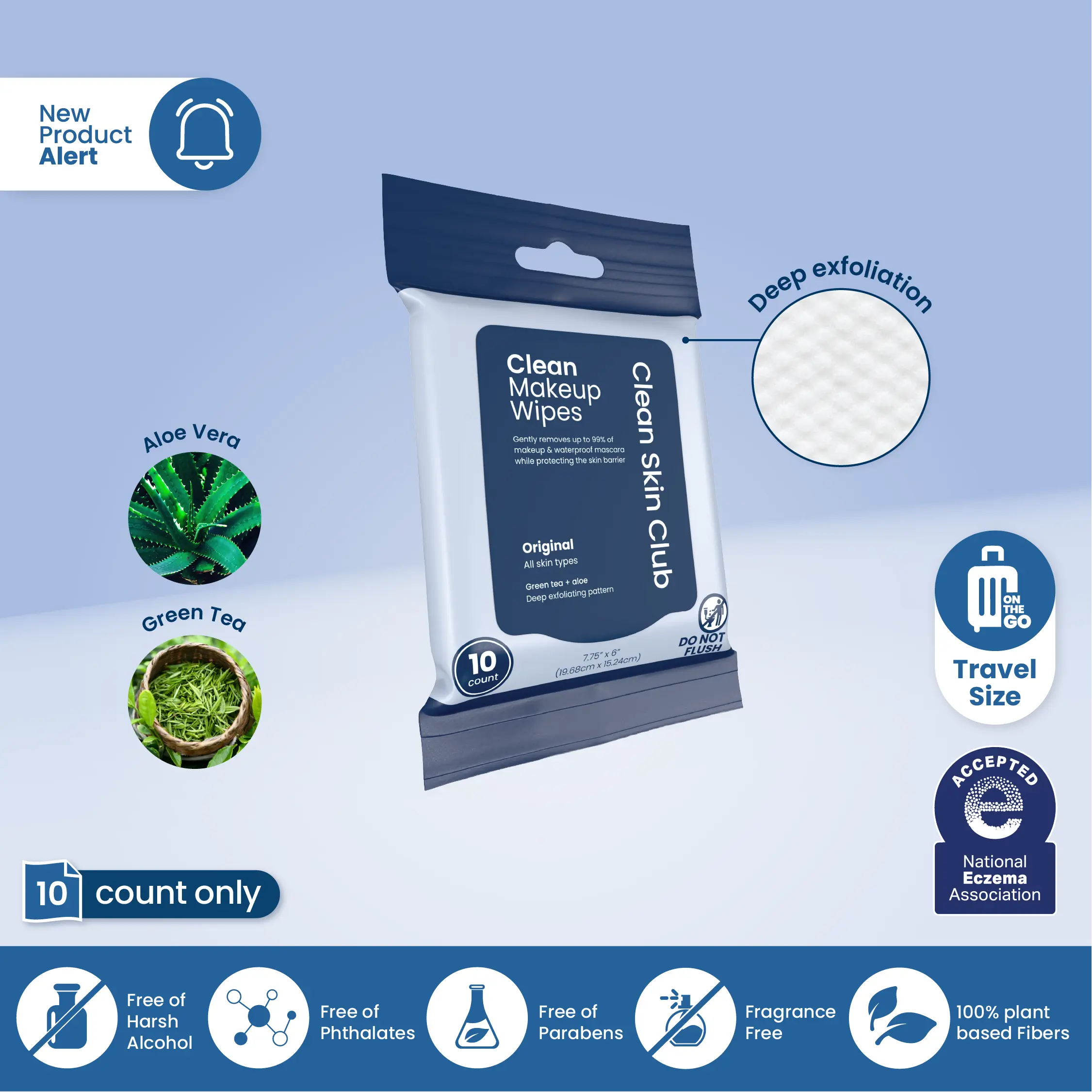 Clean Makeup Wipes Original Travel 10ct: Gentle, Non-Irritating Removal for All Skin Types