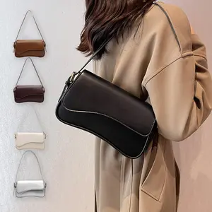 Women's Classic PU Leather Shoulder Bag Solid Color Design Underarm Bag Small Flap Square Messenger Bag for Commuting and Shopping