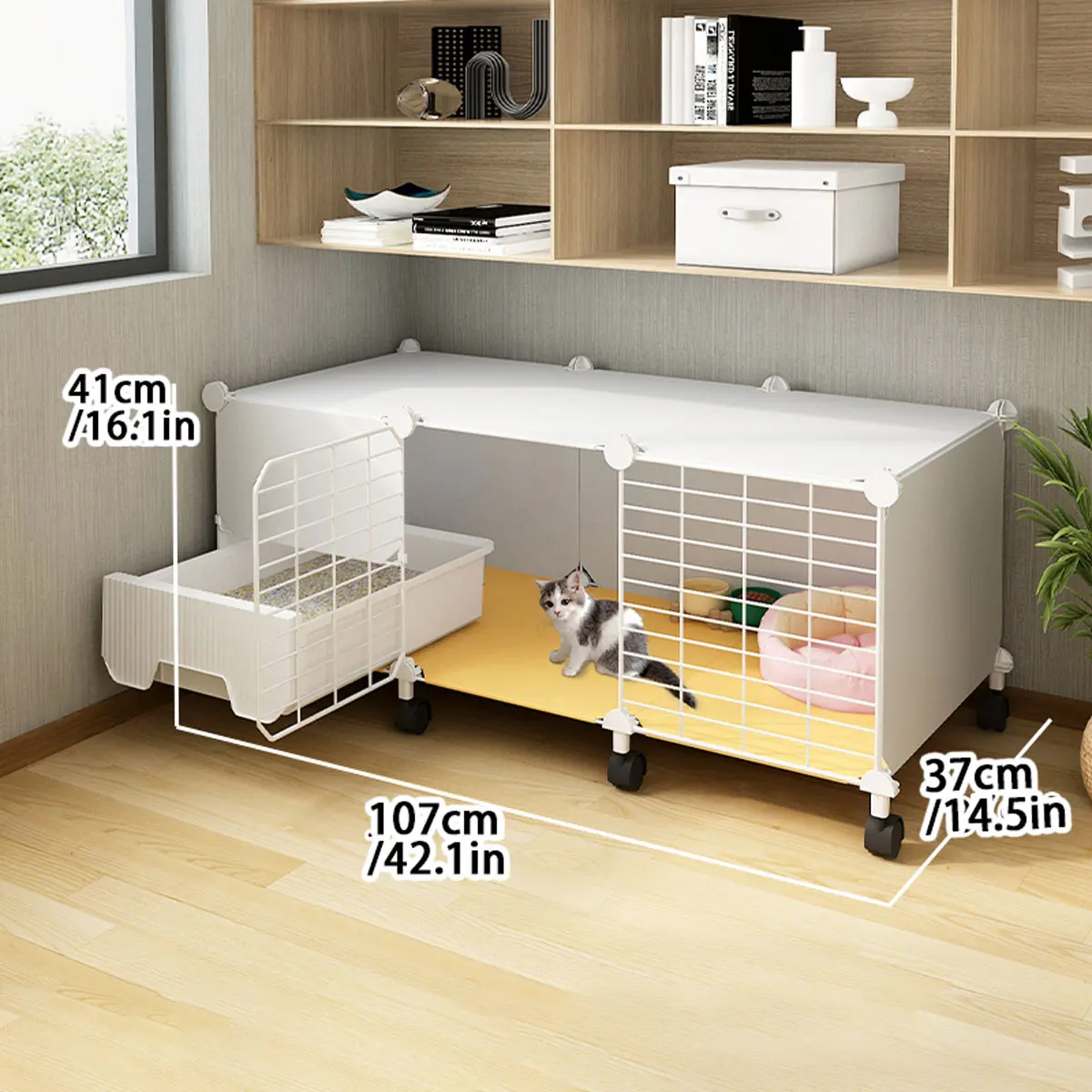 Cat Cage for Kittens, Indoor Home Use, Space-Saving Design with, Cat Sand Tray Included, Comfortable Cat Nest, Litter Box Enclosure