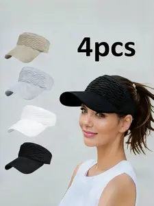 4pcs Women's Knit Sun Hat, UV Protection Fish Scale Baseball Cap, Casual Fitted Beach Golf Sports Hat, Multifunctional Fashion Hat for Spring Summer