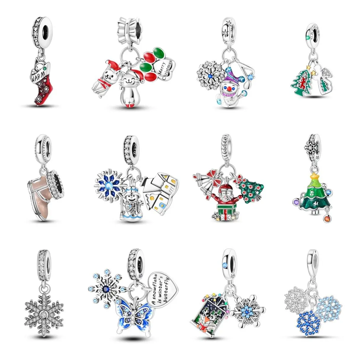MULA S925 silver-plated Christmas ornaments collection, including cute winter boots, snowman, Santa Claus, Christmas tree, is the best holiday gift for women and girls, compatible with Pandora bracelets