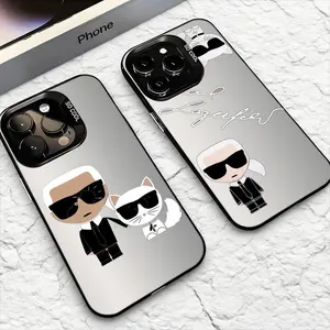 Luxury K-Karl Lagerfeld Phone Case For iPhone 17-12 Pro Max, Hollow Laser Aurora Case Iridescent Gradient, Smooth Matte Durable Scratch-Resistant, Anti-Fingerprint Protective Cover, Shimmer Effect, Gift Men Women