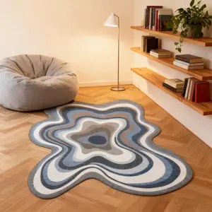 Blue Abstract Wave Rug, Artistic Space Design, Living Room Sofa Front, Bedroom Bedside, Non-Slip Home Carpet, Modern Luxurious Style, Abstract Area Rugs, Modern Indoor Rug, Home Decor Rug