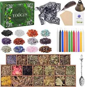 Witchcraft Supplies Kit for Wiccan Spells 69 Packs of Dried Herbs Healing Crystals and Colored Magic Spiritual Candles Parchments for Beginners Experienced Witches Pagan Spell Witchy Gifts Altar YOOCUS