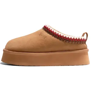 Women's Mini Platform Boots with Fluffy Fur Lining Braided Leather Outdoor Slippers Short Ankle Boots for Autumn Winter Warm Walking Shoes