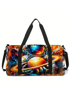 Space Astronaut Pattern Large-Capacity Travel Duffel Bag, Portable Handheld Storage Bag
