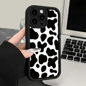 Brand New Mobile Phone Case with A Sense of Gap, Black and White Cow Pattern, Suitable for IPhone17 16 15 14 13 12 11 Pro Max Plus XS and Other Smart Phones, Shock-absorbing Black Soft Case