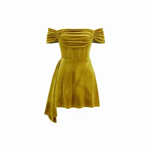 Cider Velvet Off-shoulder Ruched Corset Ruffle Hem Mini Dress SwimWeek