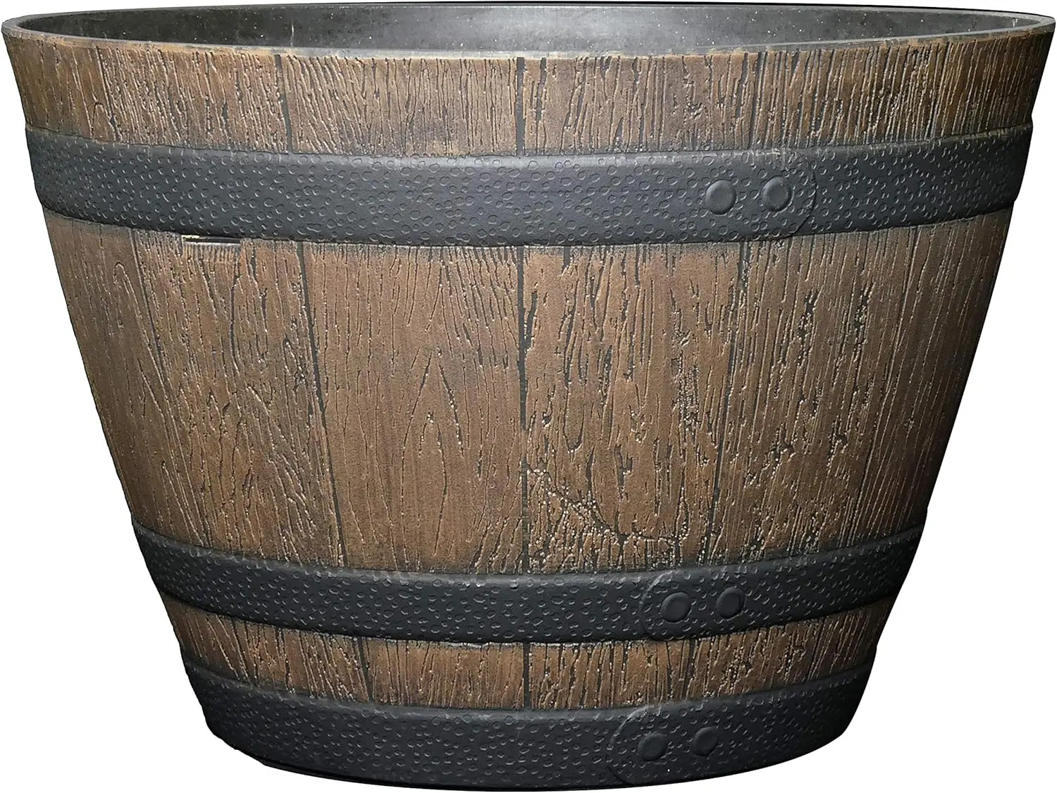Classic Home and Garden Whiskey Resin Flower Pot Barrel Planter, Walnut Brown, 15"