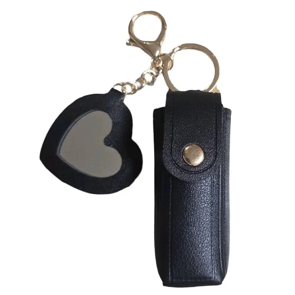Black Portable Lipstick and Chapstick Holder with Matching Mirror, Keeps Makeup Handy
