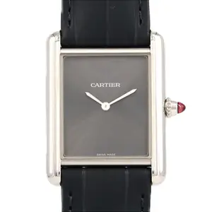 Pre-owned Cartier Platinum 950 (Pt950) Small Leather Goods Tank Louis MM Platinum Manual Winding