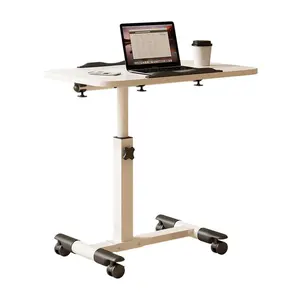 White Foldable Standing Desk with Wheels, 27.2-35.4" Height Adjustable Mobile Overbed Tables, Metal Frame Portable Laptop Desk Bedroom Aids Hospital Bed Table for Home Hospital
