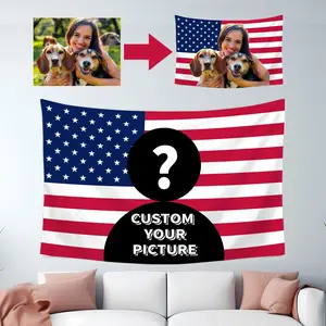 Custom Polyester American Flag Tapestry Banner - Colorful Print, Tailored Pink/Blue Design With Your Photo, Wash-Free Wall Art, Perfect Decoration for Dorm Rooms, Living Areas