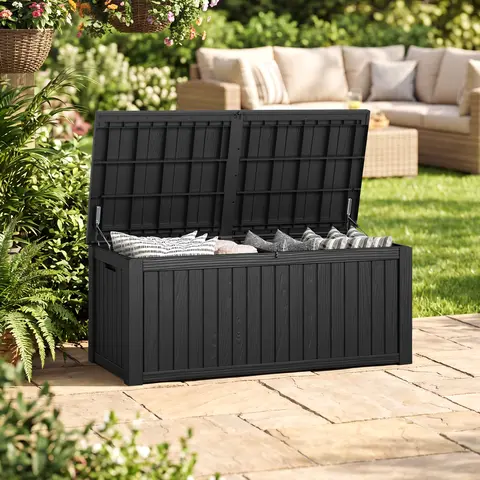 180/120/31-Gallon Large Outdoor Storage Box – Waterproof Deck Box for Patio, Garden, or Poolside – Weather-Resistant Resin Storage with Lockable Lid & Seating Function, Easy Assembly,Summervibes