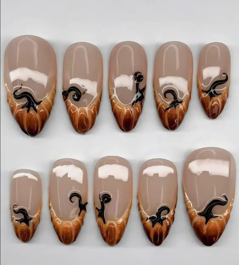 3D Pumpkin Tips Halloween Press On Nails Set Cute Handmade Nails Art Gif For Halloween Day, Cosplay Gif
