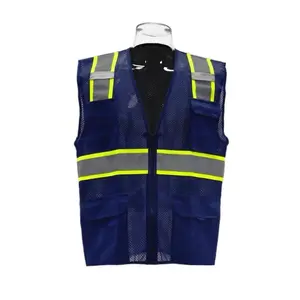 Navy blue safety vest for construction with yellow trim for enhanced visibility Reflectors