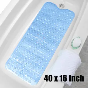 Machine Washable Non Slip Shower Bathtub Mat, 40×16 Inch Pebble Massage Bath Mat, 200 Suction Cups Anti-Mold Stable Grip Safety Floor Mat for Residential & Commercial Bathroom