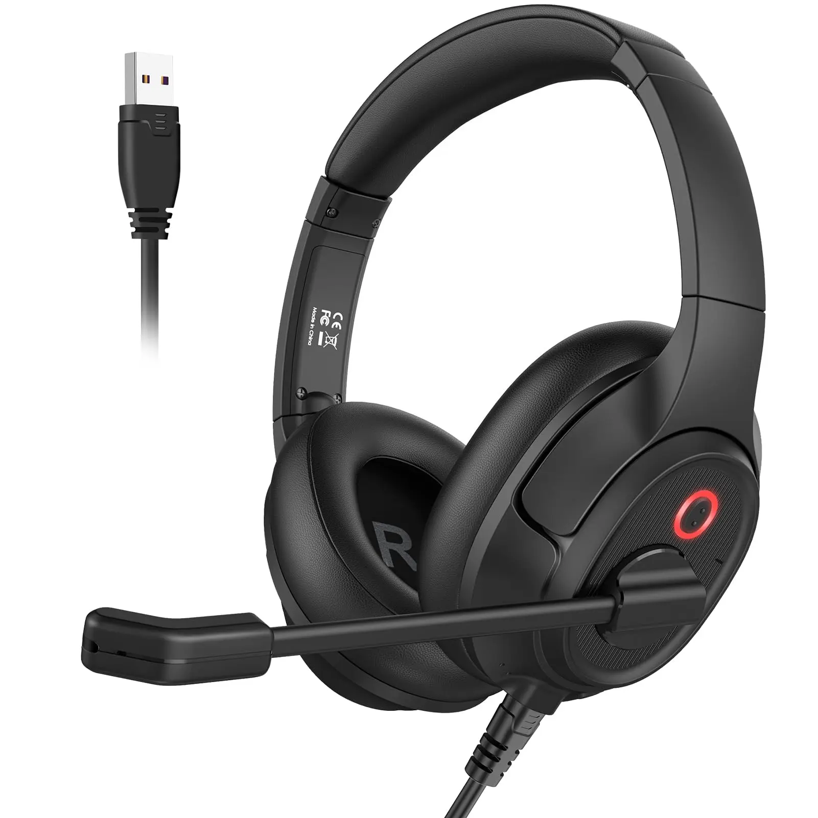 Headset With Microphone For Pc  Usb Computer Headsets Ai-powered Environmental Noise Cancelling Headphone Busylight Mic Mute Boom & Volume Control Wired Over-ear Laptop/work/office