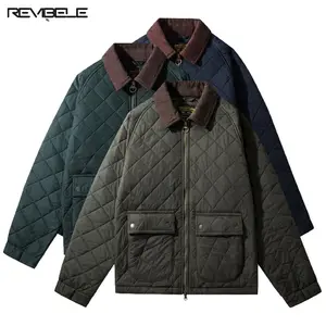 Quilted Cotton Jacket Men's Vintage Solid Corduroy Lapel Coats Thickened Windproof Warm Cargo Jackets Autumn Winter Casual Tops