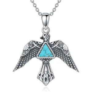 Turquoise Thunderbird Necklace 925 Sterling Silver Genuine Turquoise Gemstone Southwestern Thunderbird Pendant Western Jewelry Gifts for Women