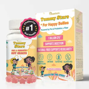 Tummy Stars Kids Prebiotic & Probiotic Gummies + Fiber – Gut Health & Digestion Support for Kids | Promotes Regularity, Detox Support & Mood Support | Gluten Free, Vegan, 60 Count
