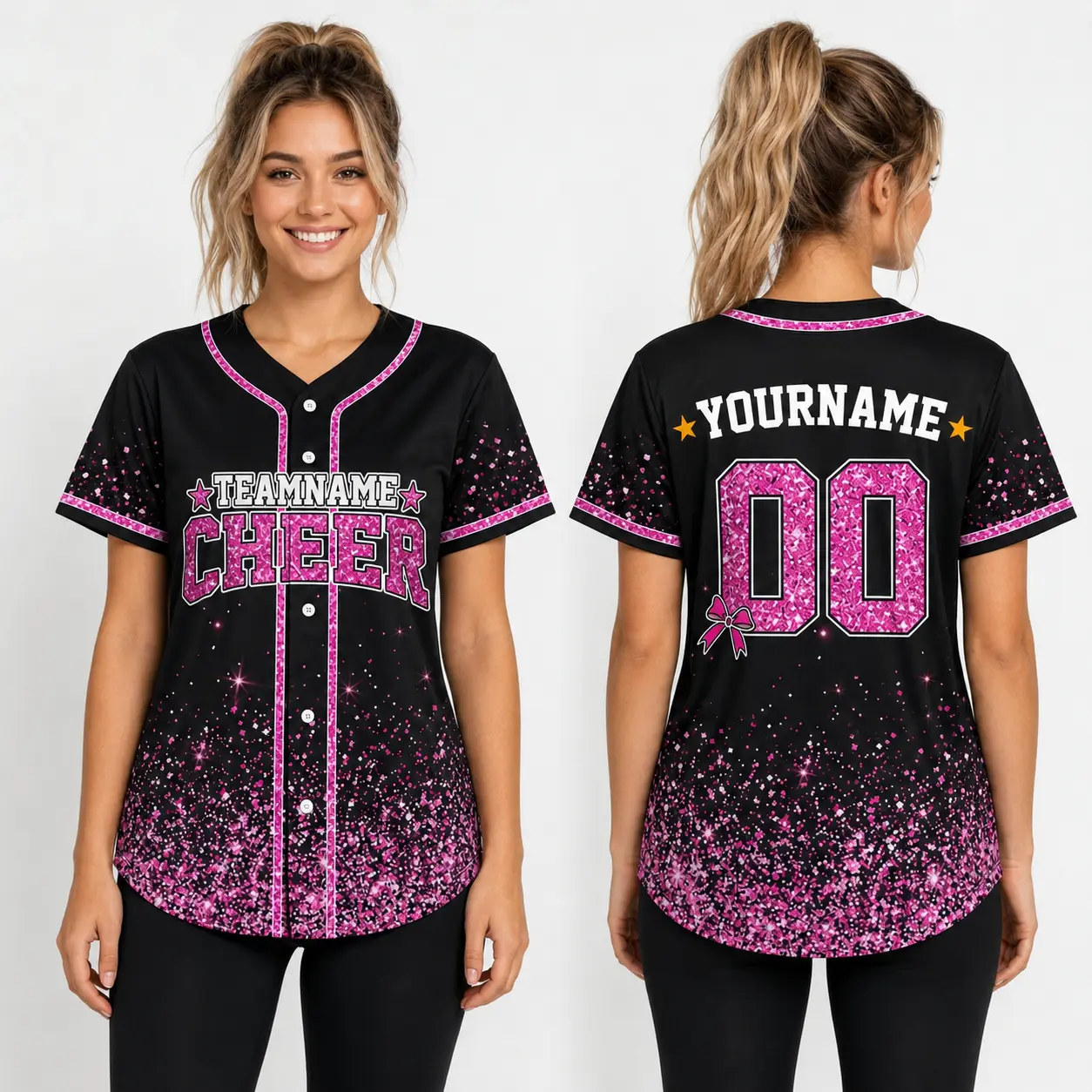 Custom Glitter Baseball Jersey with Team Name Number for Men & Women, Custom Name Cheerleading Shirt For Cheerleader,Unisex Cheer Glitter Jersey