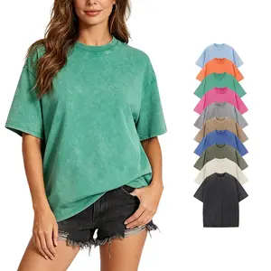Acid Washed Tshirt Casual Cotton Unisex Tshirts for Women Short Sleeve Crewneck Tops Vintage Washed Basic Loose Casual Tees Street Style Womenswear