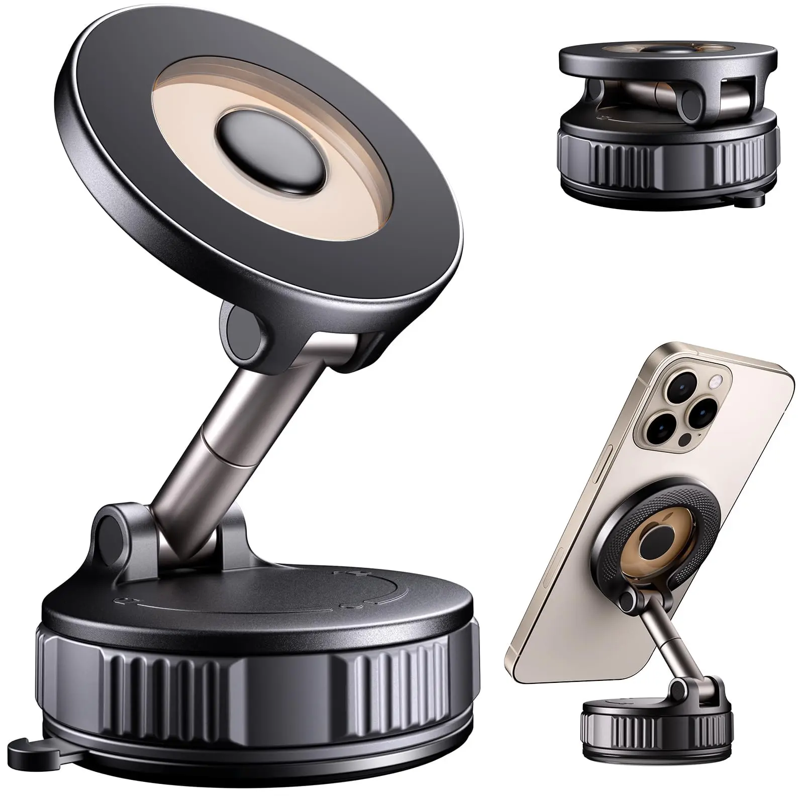 Universal Magnetic Car Phone Mount, Foldable 360° Vacuum Suction Cup Holder for Dashboard, Hands-Free Gym & Mirror Wall Mount Fits iPhone 17 16 15 & Android All cars summerwins