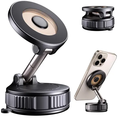 360-Degree Magnetic Suction Phone Holder & Mount for Cars, 120lb Strong Magnet Compact Car Accessory, Pad with 99% Regain & 300+ Reattachments, Hands-Free Dashboard Fit for iPhone 17/16/15 & Android, Phone Suction Pad
